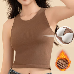 Wholesale Custom Logo Ladies Vest Cotton Ribbed das Mulheres Top de Colheita Feminina Colheita Sem Mangas Com Peito Pad - Product Image 5