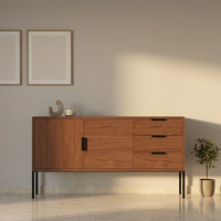 Buffet en bois de noyer à 2 portes et 3 tiroirs, pieds en métal noir, console moderne, meuble de rangement pour salon, vente en gros OEM