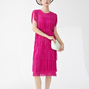 Miyake เดรสมีพู่สำหรับผู้หญิงเดรสมีจีบดีไซน์ฤดูร้อนเดรสแฟชั่นหรูหราชุดเดรสลำลองออกแบบได้ตามต้องการ - Product Image 1