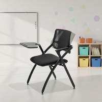 Chaise de bureau moderne en cuir synthétique pour adultes, avec table d'apprentissage, hauteur réglable, plateau d'écriture extensible et structure pivotante en acier