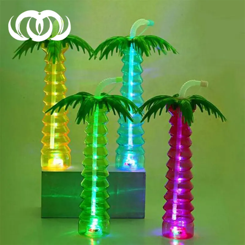 New Arrival Reusable Palm Tree Cup Led Children'S Birthday Party Plastic Led Slush Yard Cup With Straw