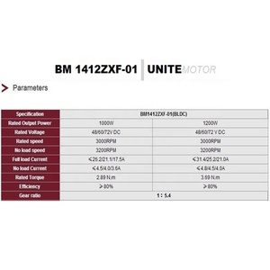 มอเตอร์ไร้แปรงถ่านสำหรับรถสามล้อไฟฟ้า BM1412ZXF 48V 60V 1000W 1200W - Product Image 2