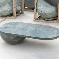 Table basse Dream Home Radiant en marbre vert, base demi-sphère, plateau ovale irrégulier en forme de haricot, sculpture organique, table centrale de salon