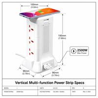 Regleta de Enchufes Vertical con Carga Inalámbrica y 3 Puertos USB Tipo C PD de Carga Rápida, Tomas Universales, Certificación CE, Venta al Por Mayor de Fábrica, Logotipo Personalizado