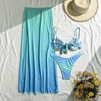 Ensemble bikini 3 pièces pour femme, style halter, avec décorations métalliques coquillage inspirées des huîtres, maillot de bain à fines bretelles et jupe paréo transparente pour la plage