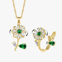 Collier pendentif tournesol et abeille rotatif, ensemble de bijoux en cuivre incrusté de cristaux étincelants, bague anti-stress et anti-anxiété pour femme