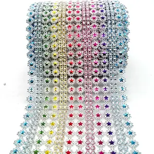 फैशन 16 पंक्ति बहुरंगा स्टार जातीय हस्तांतरण DIY डिजाइन सामान के लिए स्फटिक जाल चादर कपड़े