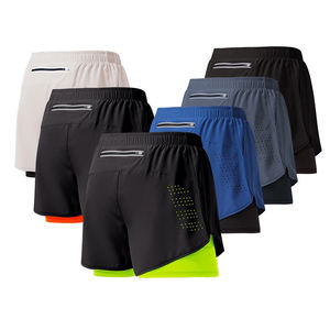 Esporte de verão compressão Athletic Gym Shorts dos homens com logotipo de secagem rápida malha calças respirável meados da cintura com bolsos - Product Image 1