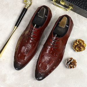 Men's leather <b>shoes</b> with laces, business trend, soft leather, wedding style, crocodile pattern, formal dress <b>shoes</b> - Product Image 6