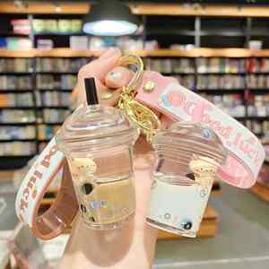 New Arrival Pearl Milk Tea <b>Cup</b> Keychain Teddy Bear Boba Liquid Keychain Floating Boba Keychain - Product Image 1