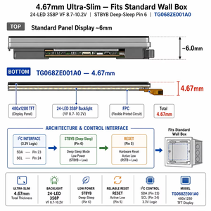 Módulo LCD de Barra de 6.75 Pulgadas, 480x1280, IPS Vertical, 1000 Nits, LVDS, 40 Pines, Normalmente Negro, Retroiluminación LED Integrada, Panel de Control para Hogar Inteligente - Product Image 4