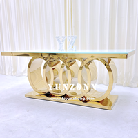Table de banquet moderne Olympia Gold, mobilier en verre polyvalent pour salle à manger, hôtel, cuisine, salon, événements/fêtes