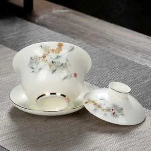 Tazas de té de porcelana blanca más vendidas, juego de té de porcelana blanca, cuenco con tapa para beber, Kung Fu, Gaiwan, 2020