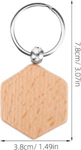 Porte-clés vierges en bois de hêtre, tranches hexagonales, anneaux en fer, non finis, pour gravure laser, pyrogravure, accessoires cadeaux personnalisés - Product Image 4