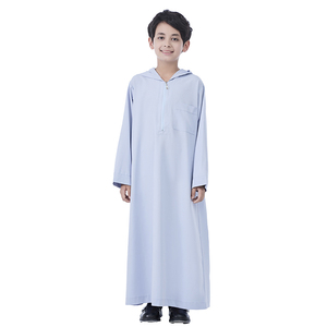 Oriente Medio poliéster islámico niños Thobe Thawb Color sólido manga larga <span class=keywords><strong>cremallera</strong></span> Sudadera con capucha Abaya <span class=keywords><strong>Bata</strong></span> para niños étnicos musulmanes árabes - Product Image 4