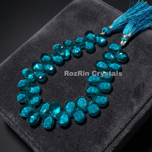 Topacio Azul de Londres, Cuentas de Cuarzo Briolette-Hydro Facetadas en Forma de Pera, Recuerdo Religioso Budista en Venta - Product Image 2