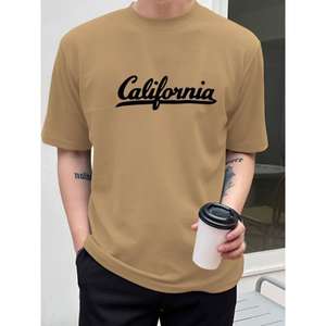 Camiseta de algodón de cuello redondo con estampado de tipografía para hombre, producto a granel hecho a mano personalizado - Product Image 5