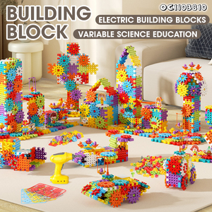 Juguetes educativos creativos para niños, juego de bloques de construcción de engranajes eléctricos coloridos, herramientas para niños con taladro eléctrico - Product Image 2