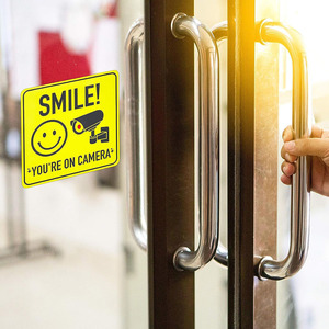 Autocollant de signalisation de caméra auto-adhésif Safe Smile, jaune, 15x15cm, étiquette d'avertissement de surveillance en PVC pour la surveillance de sécurité - Product Image 2