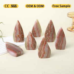 Vente en gros de cristaux de guérison polis, jade naturel rayé en forme de goutte de larme, flamme de feu pour la décoration - Product Image 1