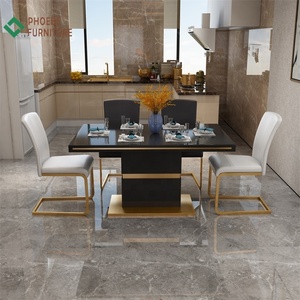 Cao Quý Màu Đen Dễ Dàng Làm Sạch Bàn Ăn Thiết Lập Sang Trọng Thiết Kế Hiện Đại Ghế Với Chân Vàng - Product Image 3