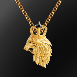 Collier pour homme KRKC Vintage Jewelry Kingdom, taille plus grande, plaqué or jaune véritable 18 carats, acier inoxydable brillant, pendentif <span class=keywords><strong>lion</strong></span> avec diamants CZ - Product Image 4
