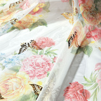 Nouveau design, tissu en tulle polyester à imprimé floral coloré et papillons dorés pour jupes, robes, décoration intérieure, rideaux et artisanat