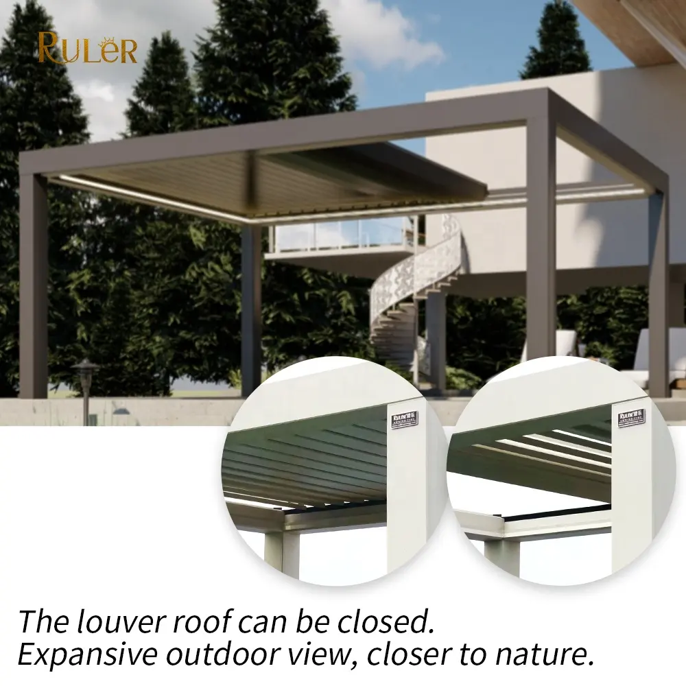 Außenbereich wasserdichtes aluminium lamellendach bioklimatisch Motorisierte pergola einziehbares Dachsystem