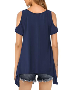 Camiseta básica informal con logotipo impreso personalizado para mujer, con hombros descubiertos camiseta con diseño de <span class=keywords><strong>manga</strong></span>, camiseta de talla grande de Color puro para verano, <span class=keywords><strong>blusas</strong></span> - Product Image 5