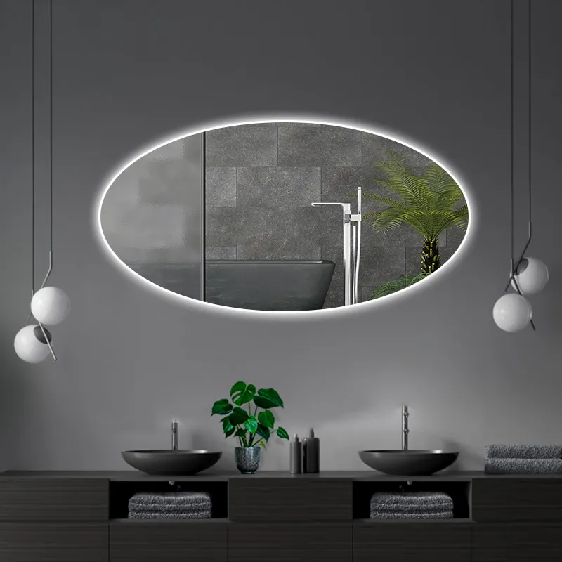 IP44 sertifikası ile Oval LED ayna akıllı modern aydınlatmalı duvar aynası banyo ve dinlenme odası için