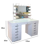 Coiffeuse moderne Rosegia avec miroir éclairé, multiprise intégrée et grands tiroirs, blanc