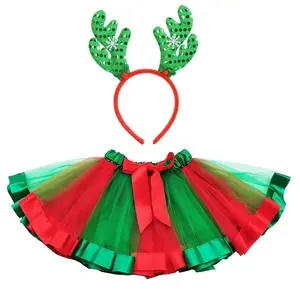 女婴精灵服装红色绿色短裙圣诞装饰品礼品