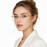 Lunettes de vue photochromiques anti-lumière bleue WENDUO œil de chat, monture sans bords en métal doré, verres à bords taillés en diamant pour femmes