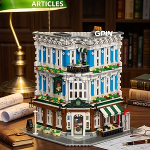 Ensemble de construction de bâtiment d'angle européen à 3 étages, modèle de pub-restaurant classique en briques avec balcon et cabine téléphonique, cadeau d'architecture DIY - Product Image 4