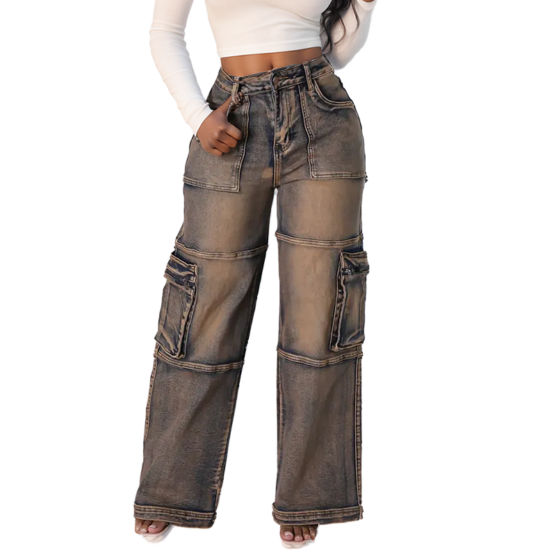 Women Light Blue Washed Cargo Jeans