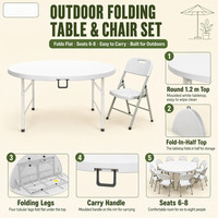 Table ronde pliante en plastique pour l'extérieur, table ronde blanche