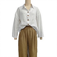 Ensemble deux pièces décontracté bohème pour femme : chemise à manches longues et pantalon harem ample – Tenue de vacances en gros pour revendeurs de boutiques