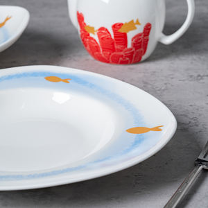 Vaisselle en porcelaine fine blanche de luxe, ensemble de vaisselle en céramique pour hôtel et restaurant, motif de récif corallien, vente en gros - Product Image 4