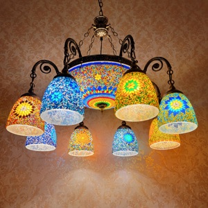 Địa Trung Hải Retro phòng khách cafe Đèn chùm Thổ Nhĩ Kỳ lãng mạn trần ánh sáng phong cách dân tộc khảm nhiều đầu mặt dây đèn - Product Image 5