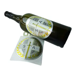 Étiquettes personnalisées avec logo pour bouteilles de vin Autocollants en relief en aluminium et métal doré Feuille d'or Étiquettes d'emballage pour bouteilles de vin de luxe Autocollant