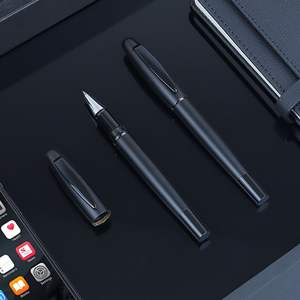 Stylos à bille en gel noir en gros, corps lisse de luxe, en métal, en acier, pour logo personnel, cadeaux promotionnels - Product Image 1