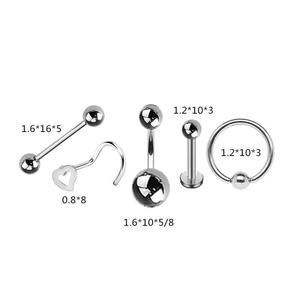 ชุดอุปกรณ์เจาะร่างกายสแตนเลสสตีลครบชุด พร้อมเข็มและแหวนเจาะจมูก - Product Image 6