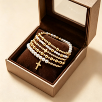 Farbbeständiges Handgefertigtes Vergoldetes Türkis-Kreuz-Perlen-Armband-Set im Europa-Amerika-Stil für Damen, Weihnachten und Business