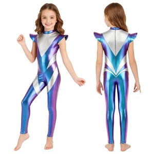 <b>Girls</b> Metallic Alien <b>Unitard</b> Shiny Bodysuit Costume Mock Neck Cap Sleeve Dance Gymnastics Party Stage Cosplay Custom - Product Image 2