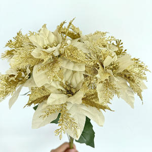 9 زهور بوينسيا اصطناعية يدوية الصنع طويلة الأمد مع لمعان للزينة في أعياد الميلاد وحفلات الزفاف، باقة بالجملة - Product Image 4