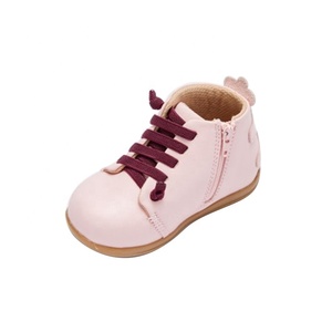 新しいデザインピンク本革レースアップジッパーキッズアンクルガールズブーツ - Product Image 4