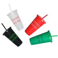 Grande capacité réutilisable 710ml/24oz poudre pétillante en plastique tasse à paille tasse à jus avec couvercle de tasse et paille