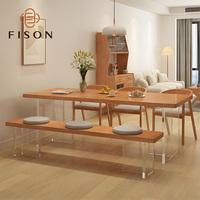 Transparente Acrylbeine und Bankstuhl - Langlebiges, Stabiles, Modernes Design Wohnmöbel Esstisch-Set mit Walnussholzplatte