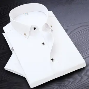 Factory Wholesale Men's Dress Shirt White Button Up Short Sleeve Formal Cotton Shirt for Men