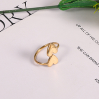 Bagues signet en acier inoxydable plaqué or 18 carats en forme de double cœur pour maman et petite amie, vente en gros